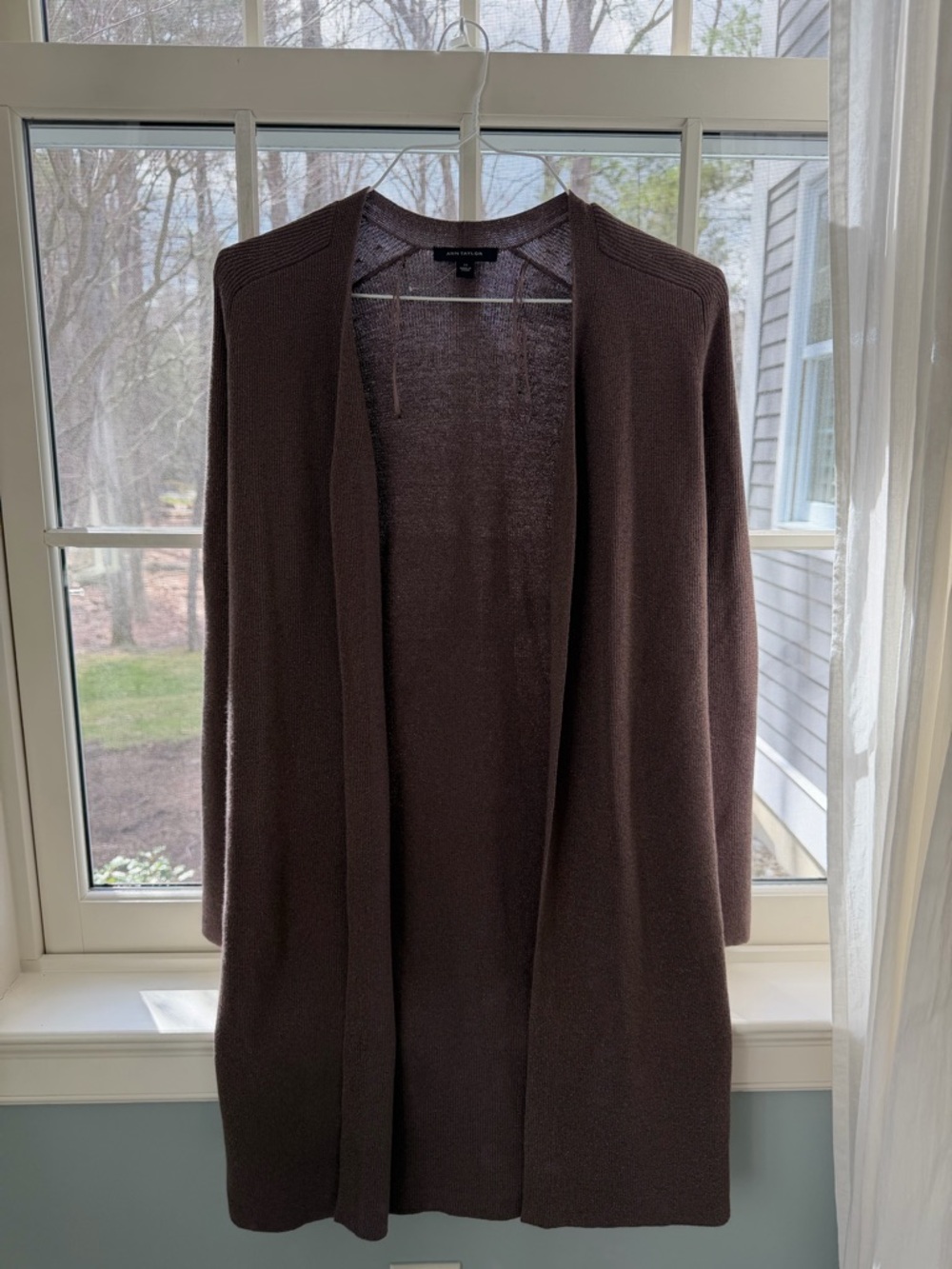 Ann Taylor Open-Front Longline Cardigan in Chocolate Brown